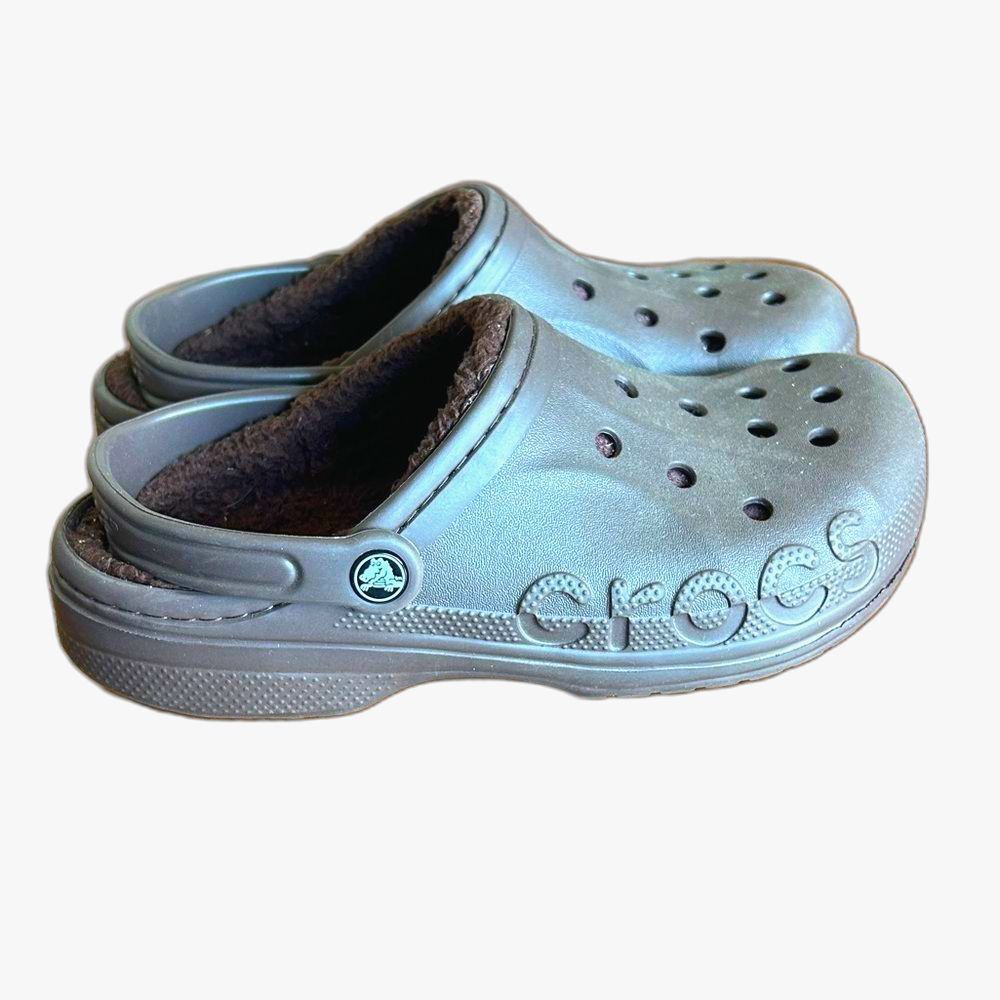CROCS Brown Classic Lined Clog Shoes Mule Slipper Sherpa Mens Size 8 Womens 10
